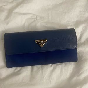 Prada Navy Blue Leather Triangular Logo Wallet
